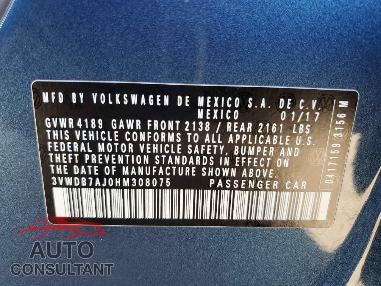 VOLKSWAGEN JETTA 2017 - 3VWDB7AJ0HM308075