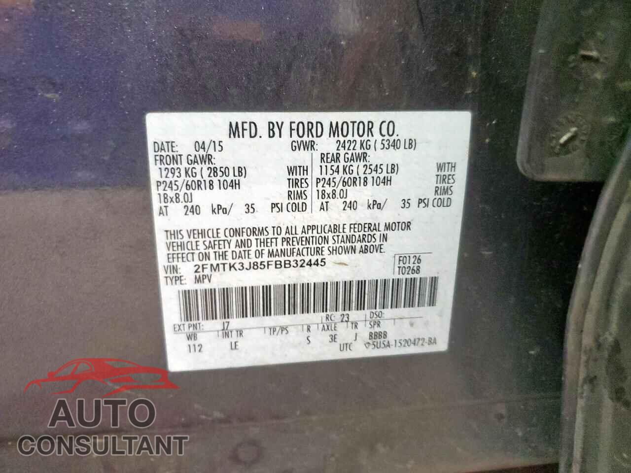 FORD EDGE 2015 - 2FMTK3J85FBB32445