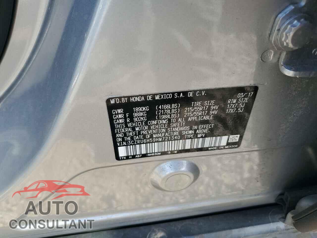 HONDA HR-V 2017 - 3CZRU6H59HM721340