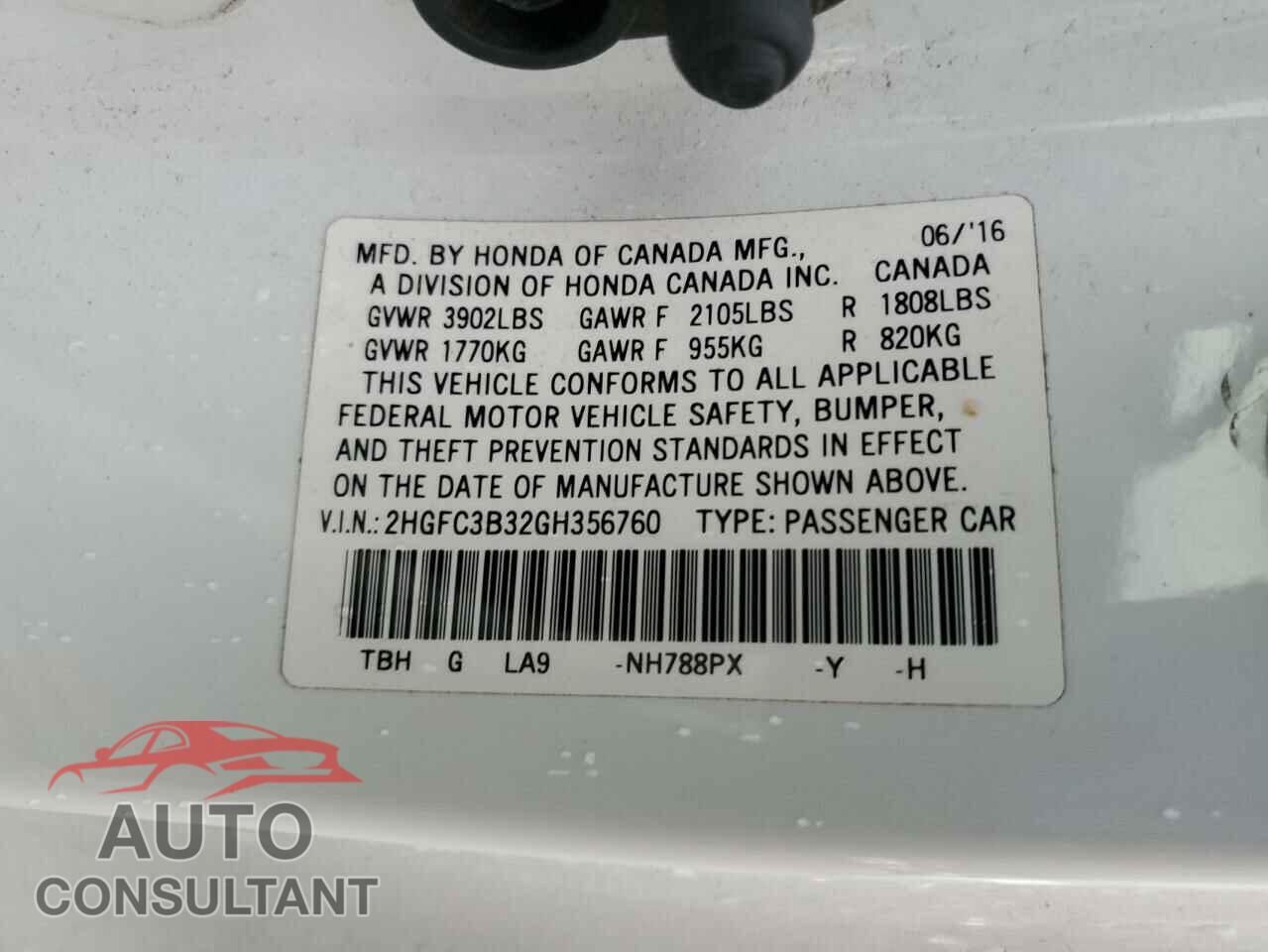 HONDA CIVIC 2016 - 2HGFC3B32GH356760