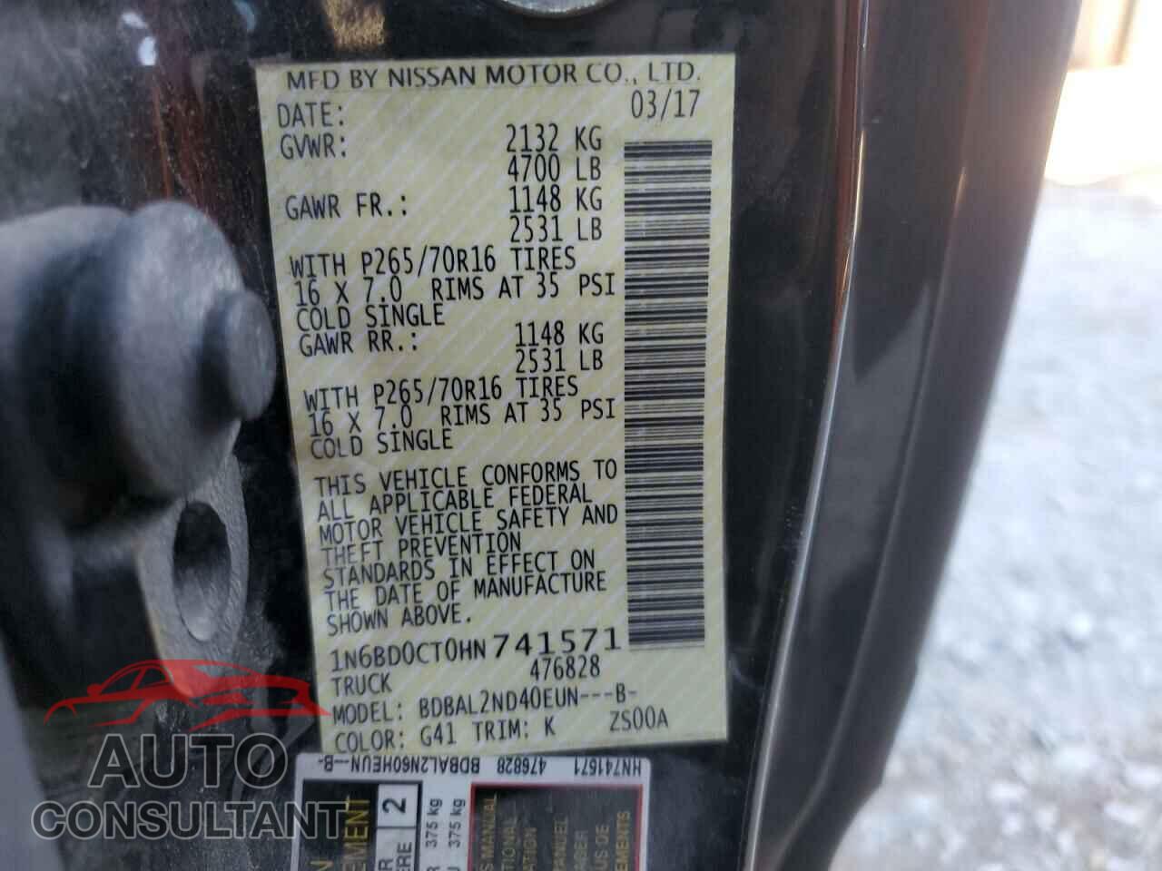 NISSAN FRONTIER 2017 - 1N6BD0CT0HN741571