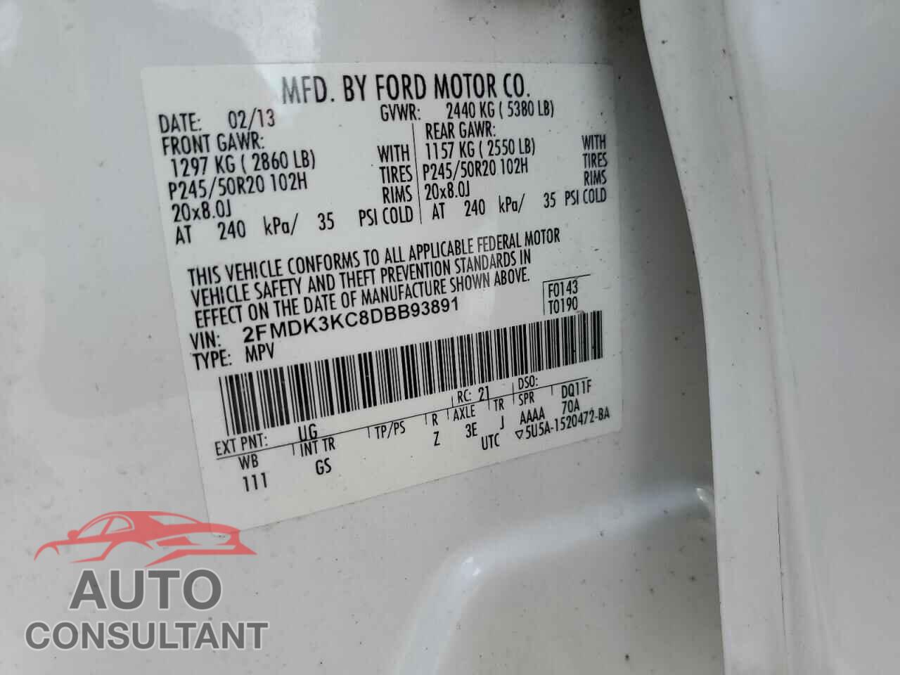 FORD EDGE 2013 - 2FMDK3KC8DBB93891