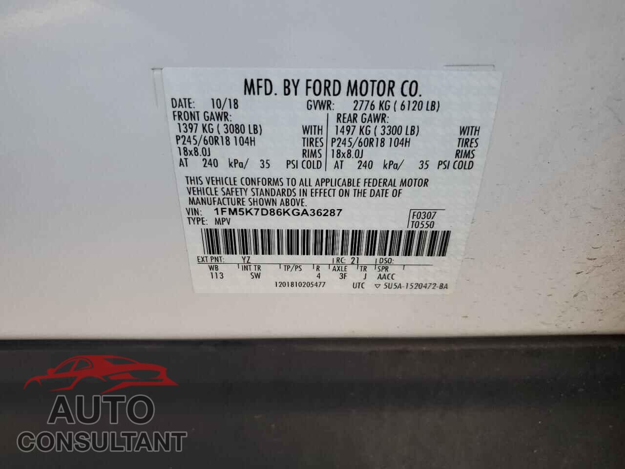 FORD EXPLORER 2019 - 1FM5K7D86KGA36287