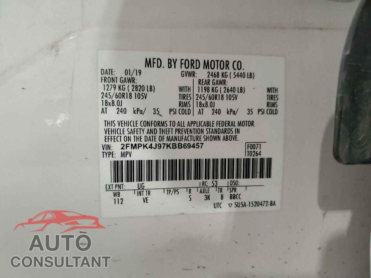 FORD EDGE 2019 - 2FMPK4J97KBB69457