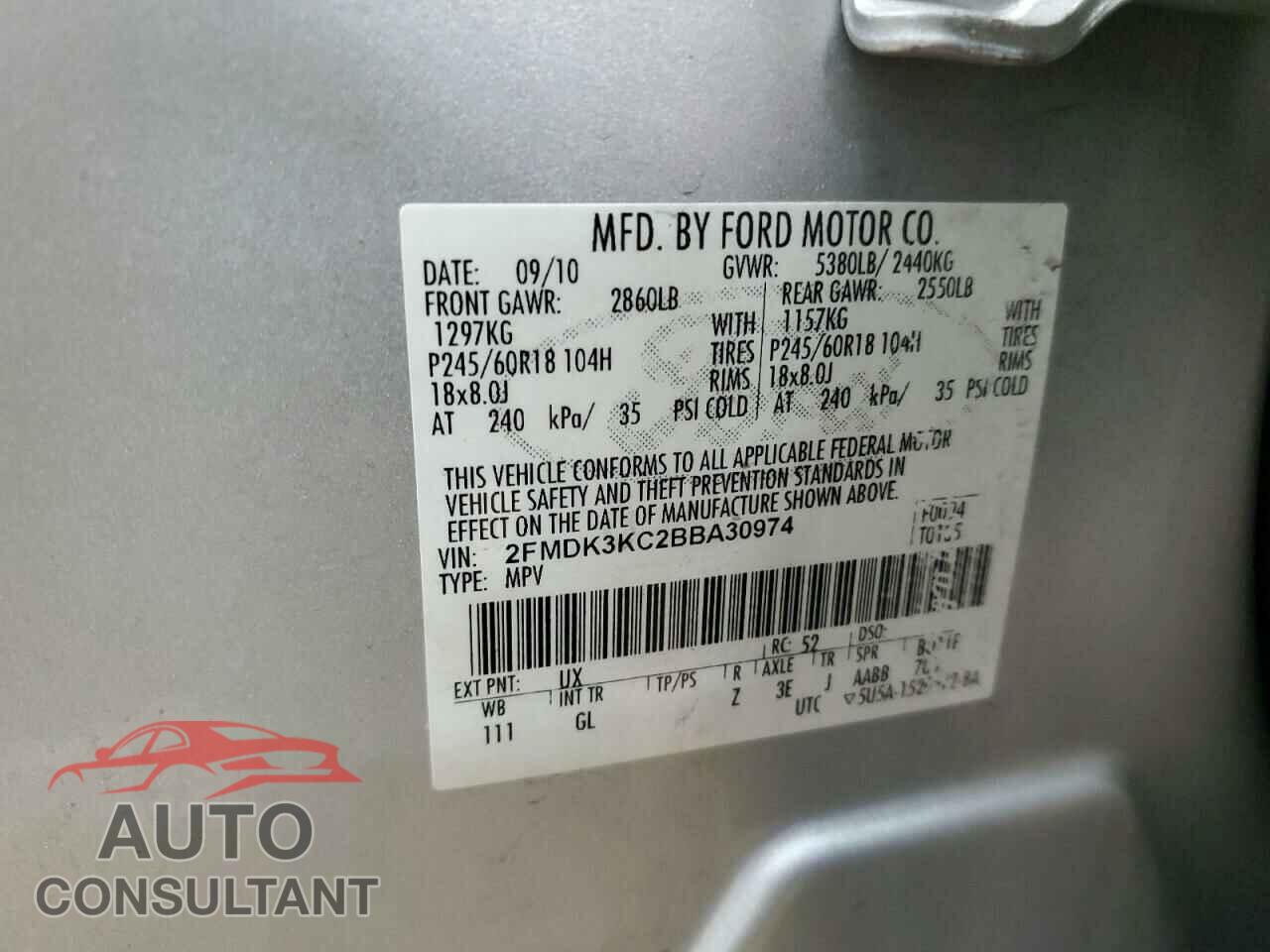 FORD EDGE 2011 - 2FMDK3KC2BBA30974