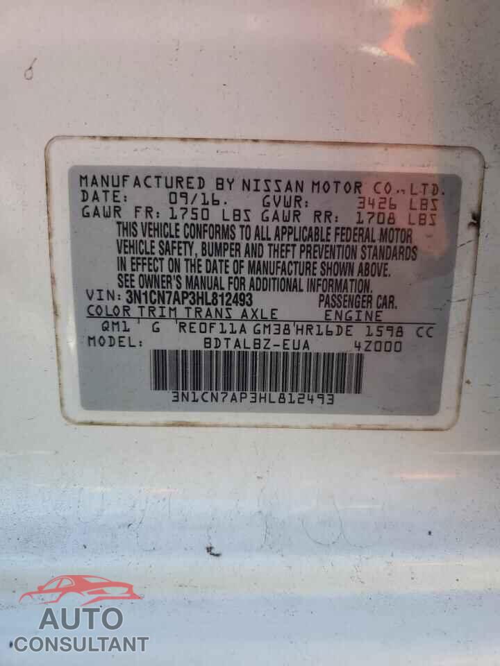 NISSAN VERSA 2017 - 3N1CN7AP3HL812493