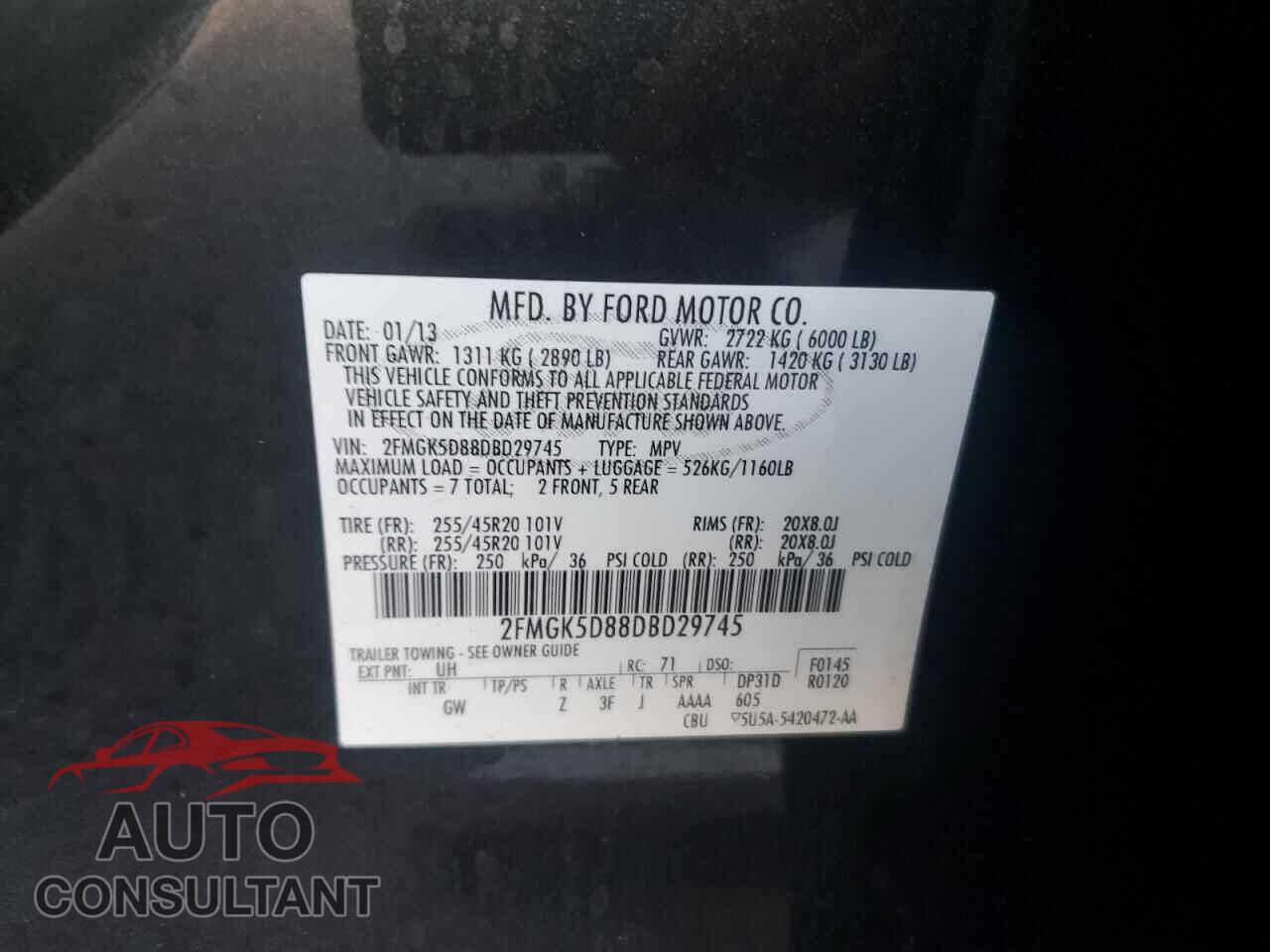 FORD FLEX 2013 - 2FMGK5D88DBD29745