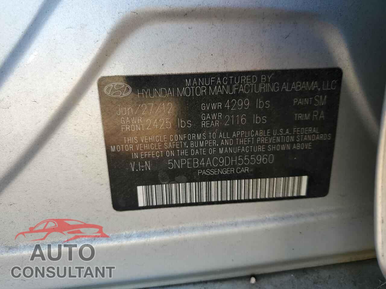 HYUNDAI SONATA 2013 - 5NPEB4AC9DH555960