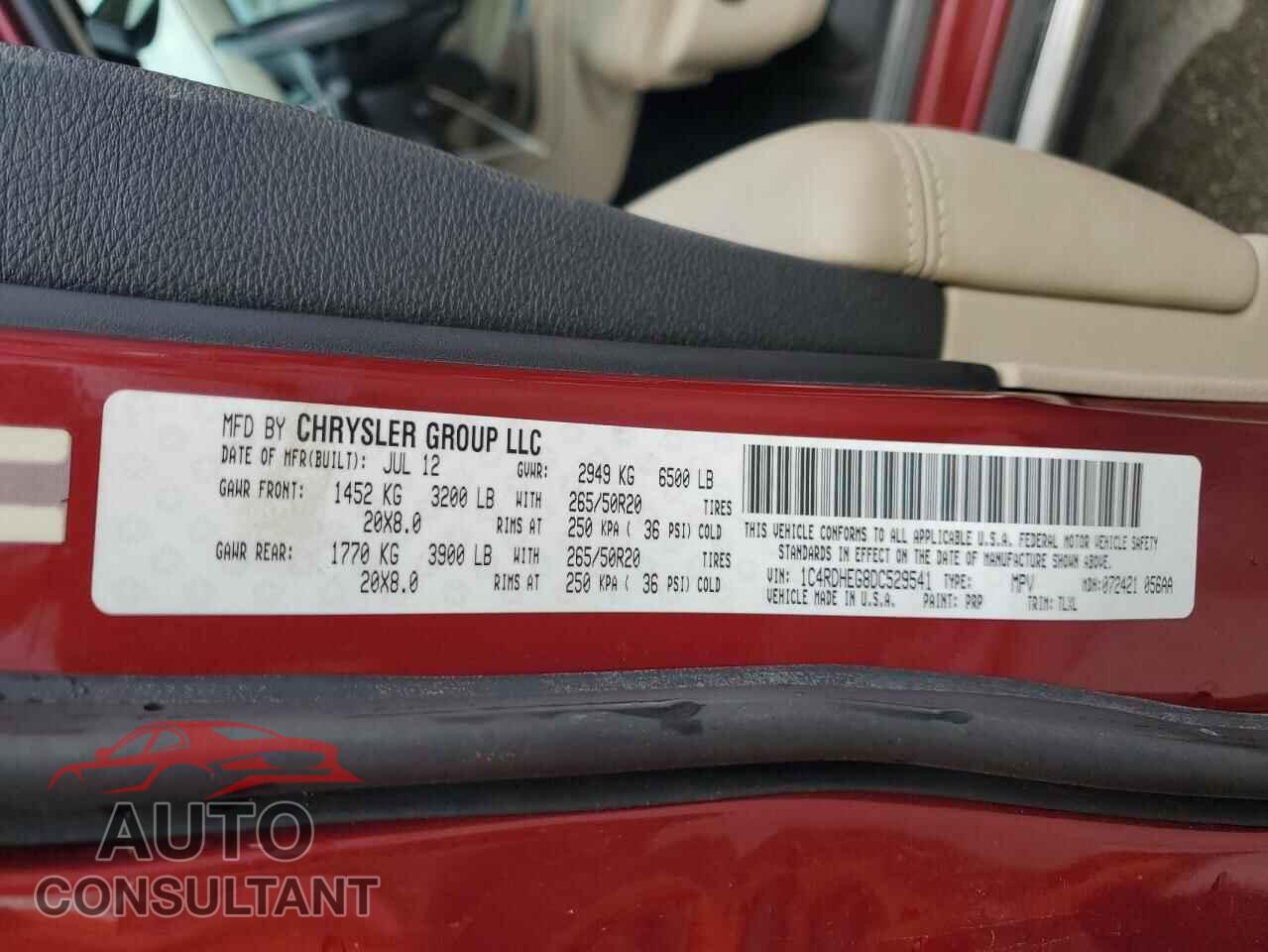 DODGE DURANGO 2013 - 1C4RDHEG8DC529541