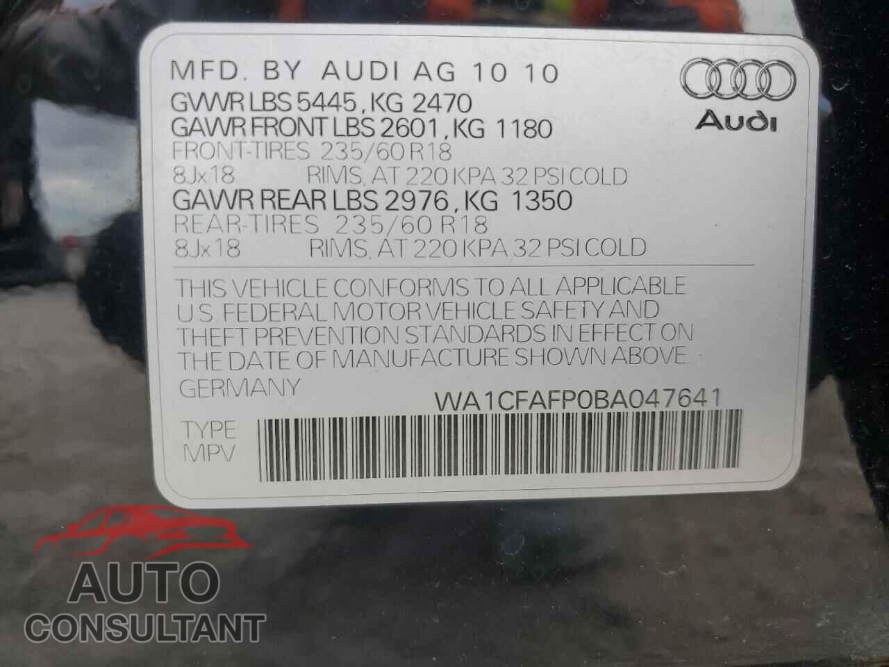 AUDI Q5 2011 - WA1CFAFP0BA047641