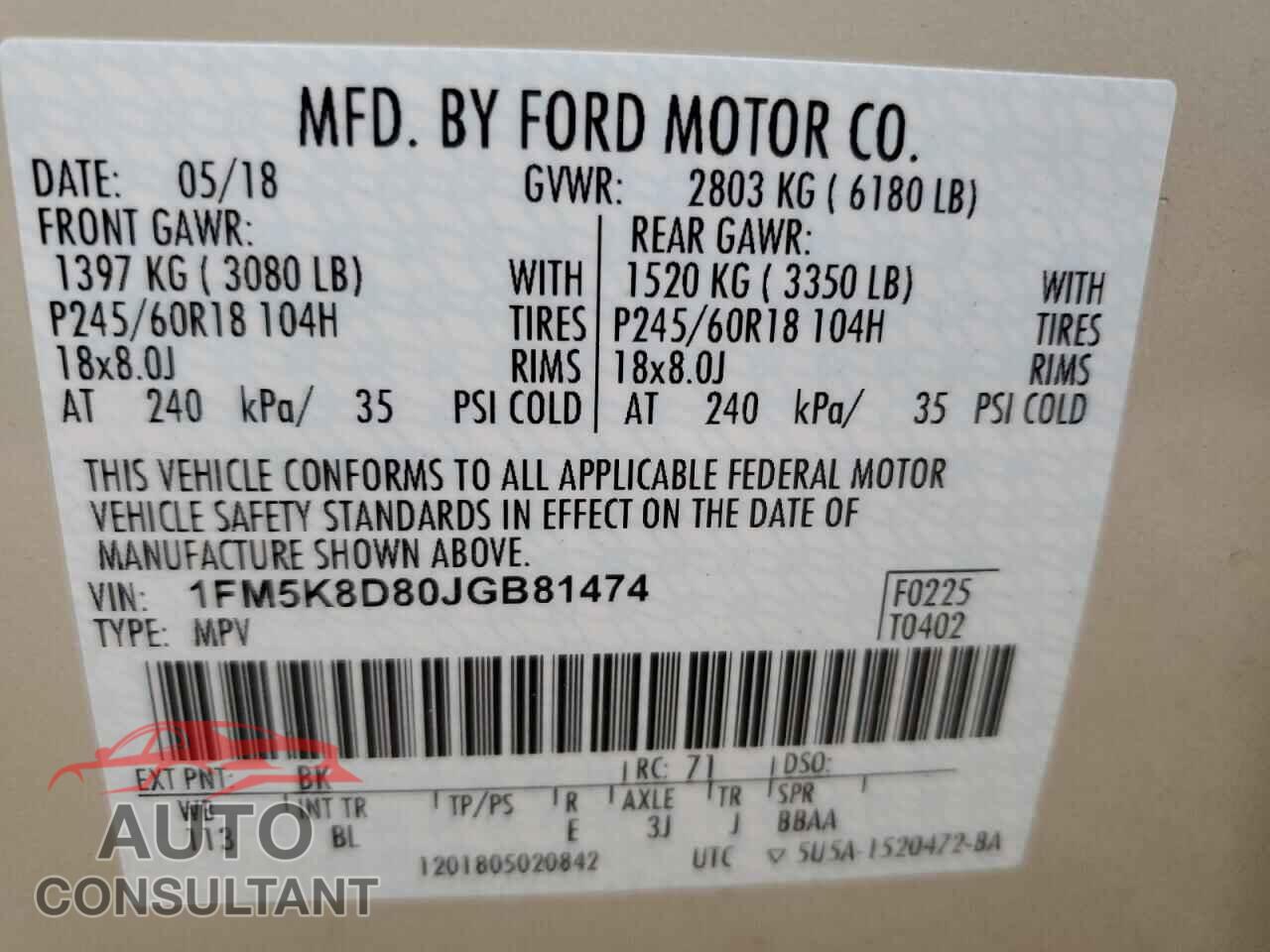 FORD EXPLORER 2018 - 1FM5K8D80JGB81474