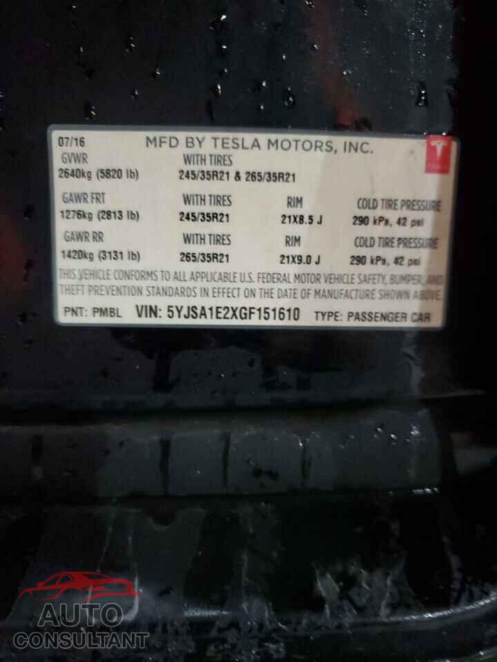 TESLA MODEL S 2016 - 5YJSA1E2XGF151610