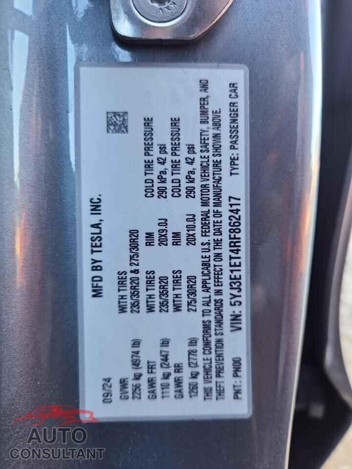 TESLA MODEL 3 2024 - 5YJ3E1ET4RF862417