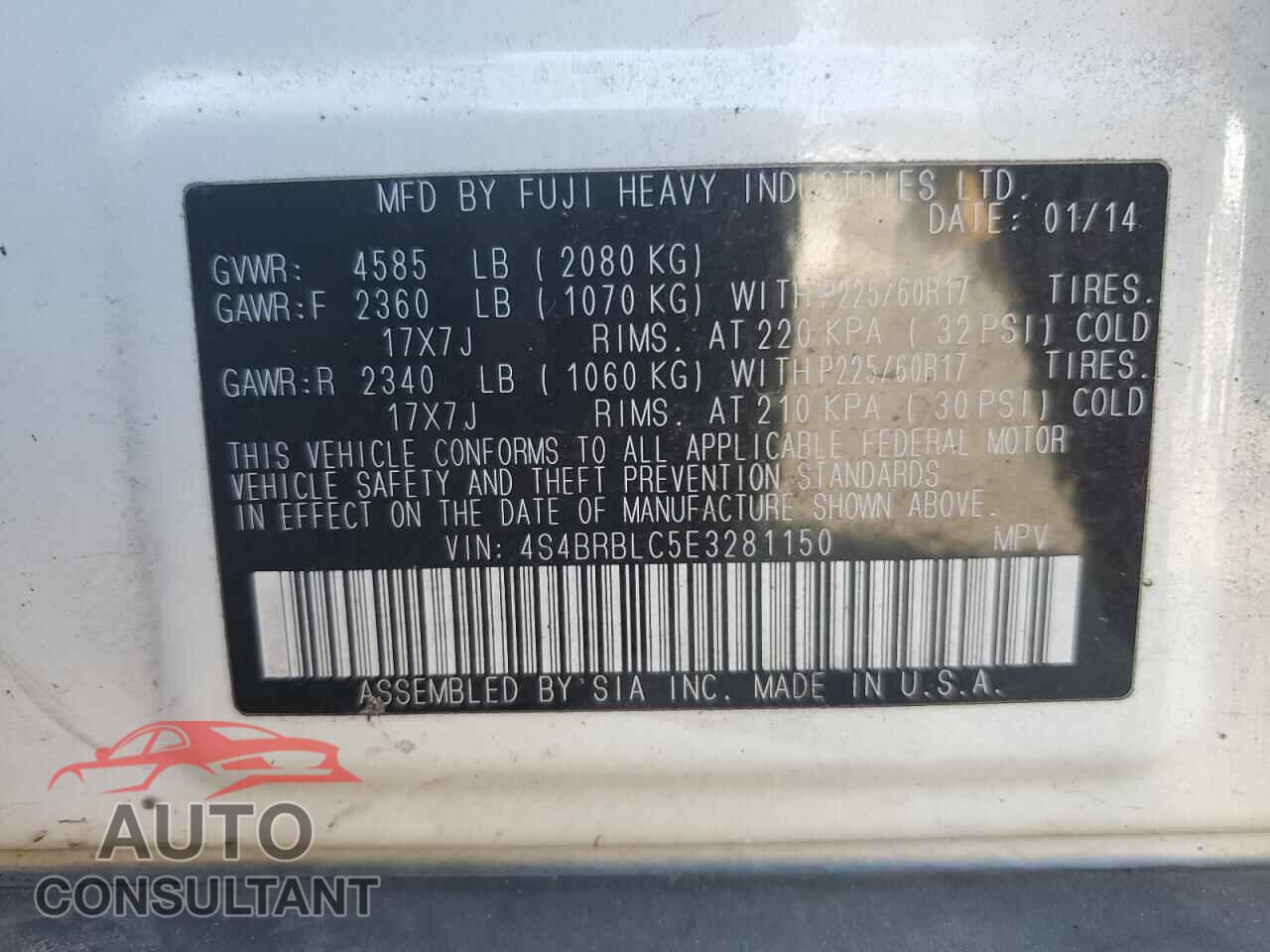 SUBARU OUTBACK 2014 - 4S4BRBLC5E3281150