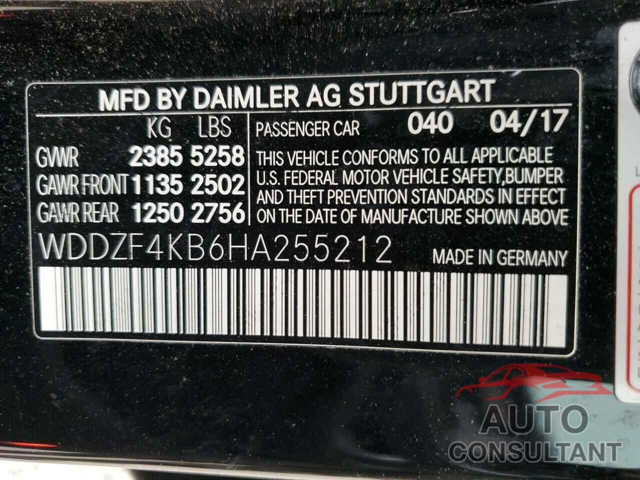 MERCEDES-BENZ E-CLASS 2017 - WDDZF4KB6HA255212