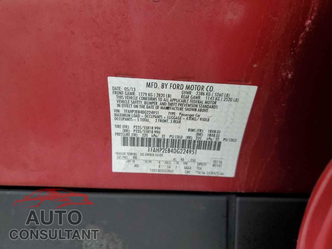 FORD TAURUS 2013 - 1FAHP2E84DG224951