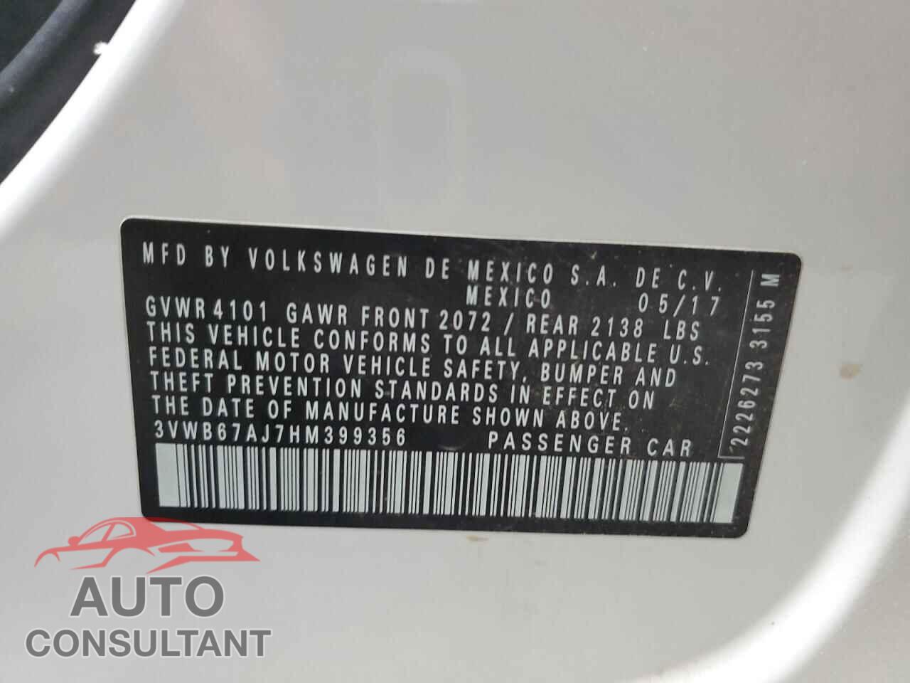 VOLKSWAGEN JETTA 2017 - 3VWB67AJ7HM399356