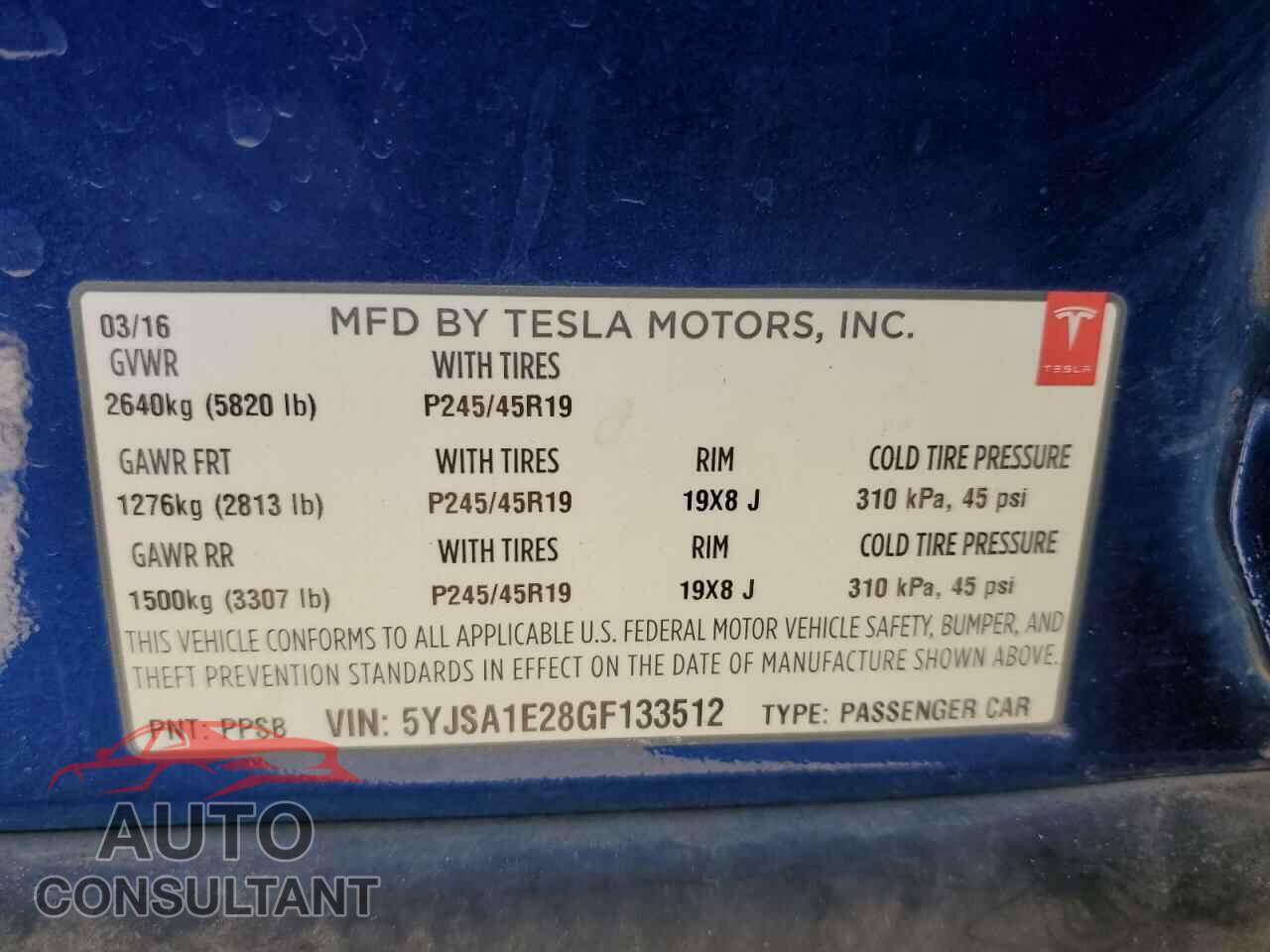 TESLA MODEL S 2016 - 5YJSA1E28GF133512