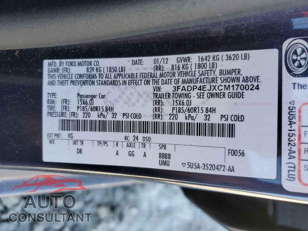 FORD FIESTA 2012 - 3FADP4EJXCM170024