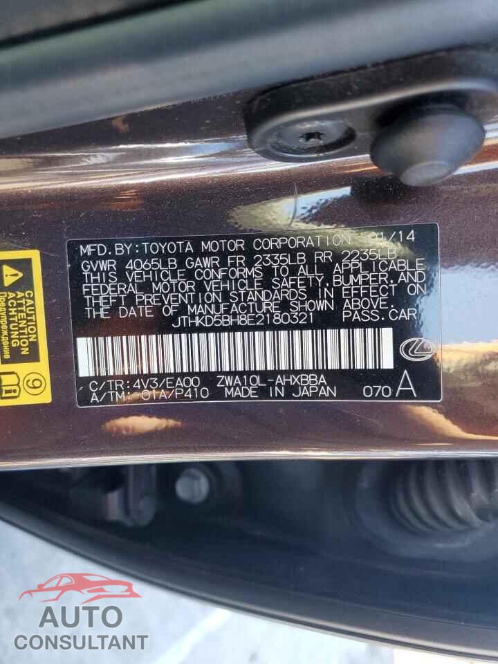 LEXUS CT 200 2014 - JTHKD5BH8E2180321
