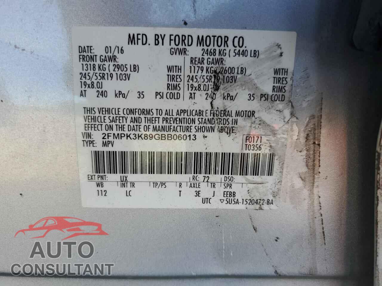 FORD EDGE 2016 - 2FMPK3K89GBB06013