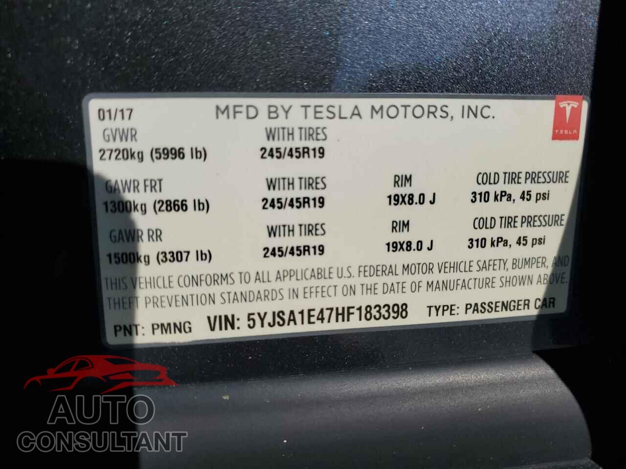 TESLA MODEL S 2017 - 5YJSA1E47HF183398