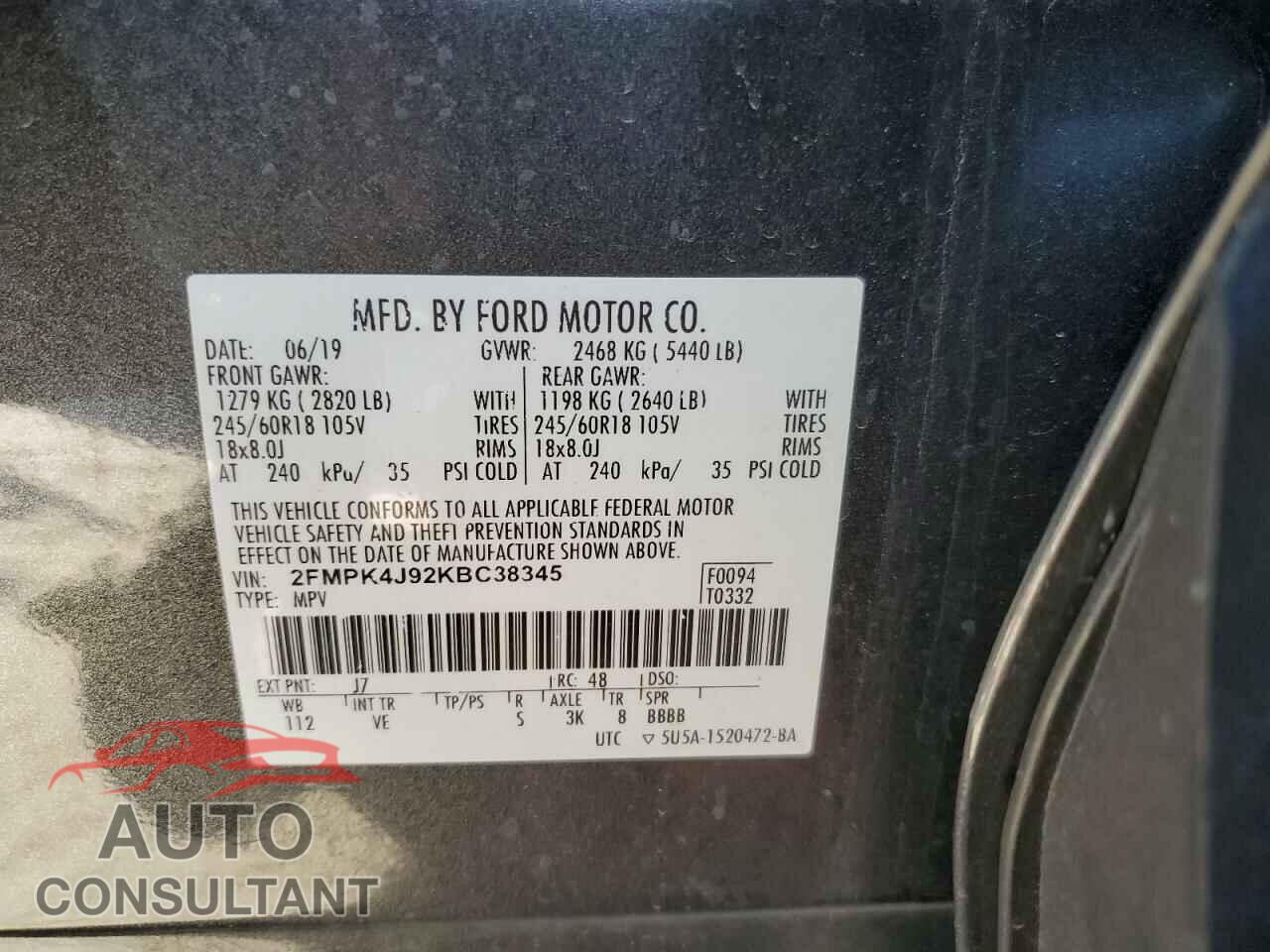 FORD EDGE 2019 - 2FMPK4J92KBC38345