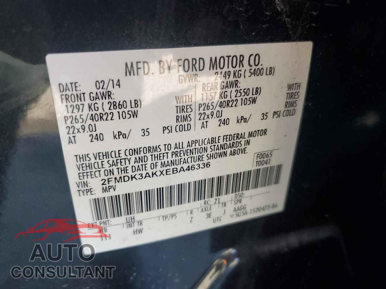 FORD EDGE 2014 - 2FMDK3AKXEBA46336