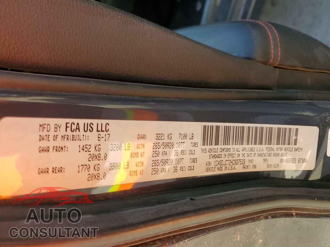 DODGE DURANGO 2017 - 1C4SDJCT2HC937533