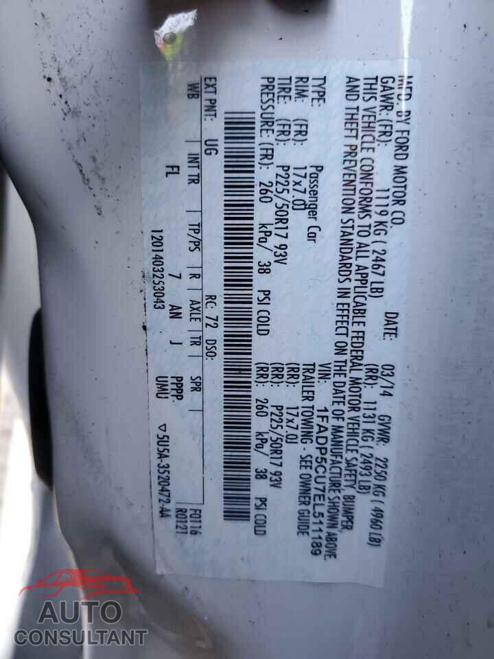 FORD CMAX 2014 - 1FADP5CU7EL511189