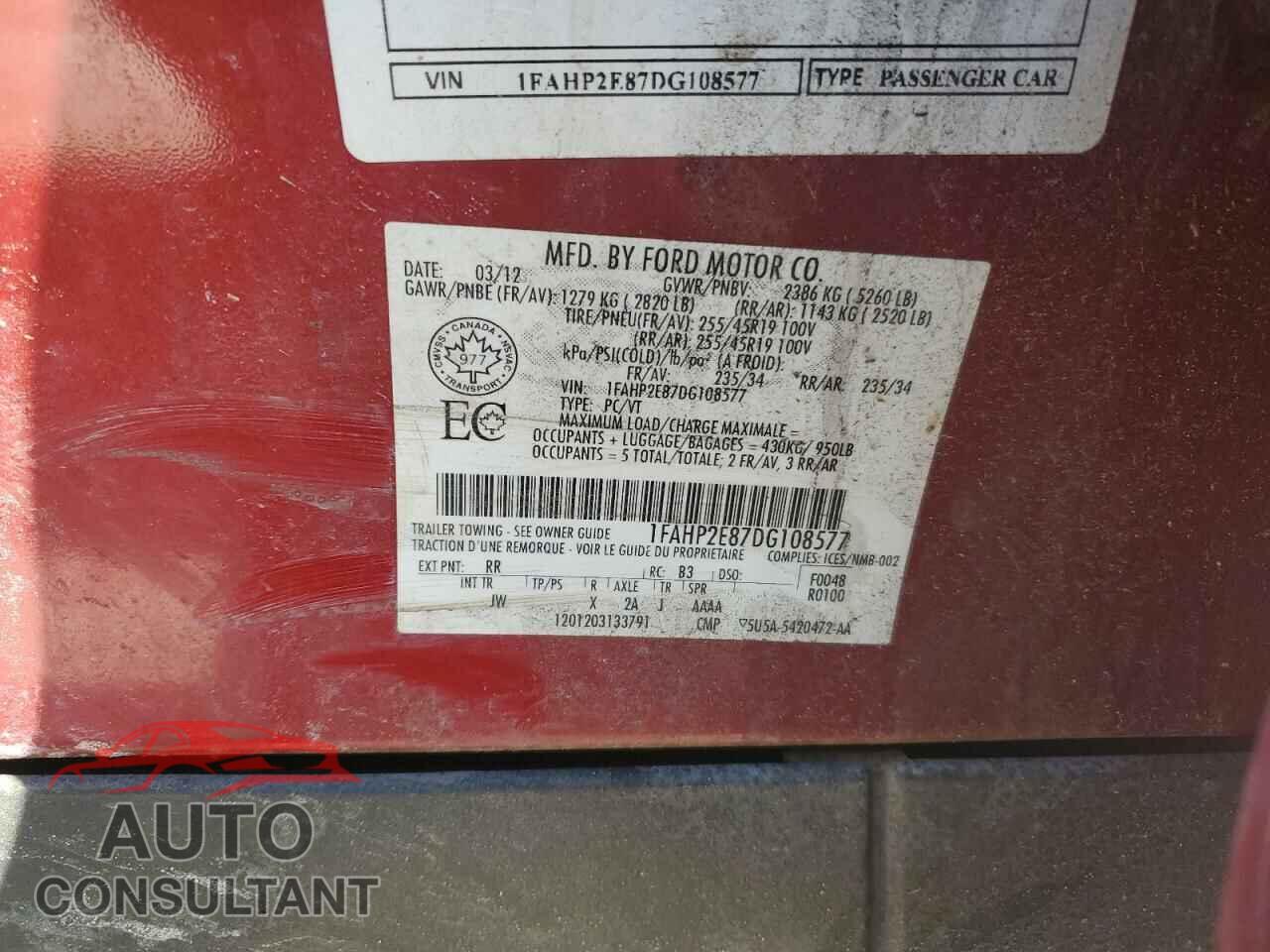 FORD TAURUS 2013 - 1FAHP2E87DG108577