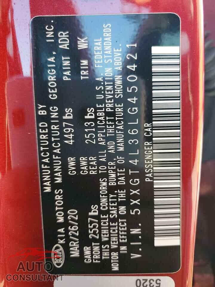 KIA OPTIMA 2020 - 5XXGT4L36LG450421