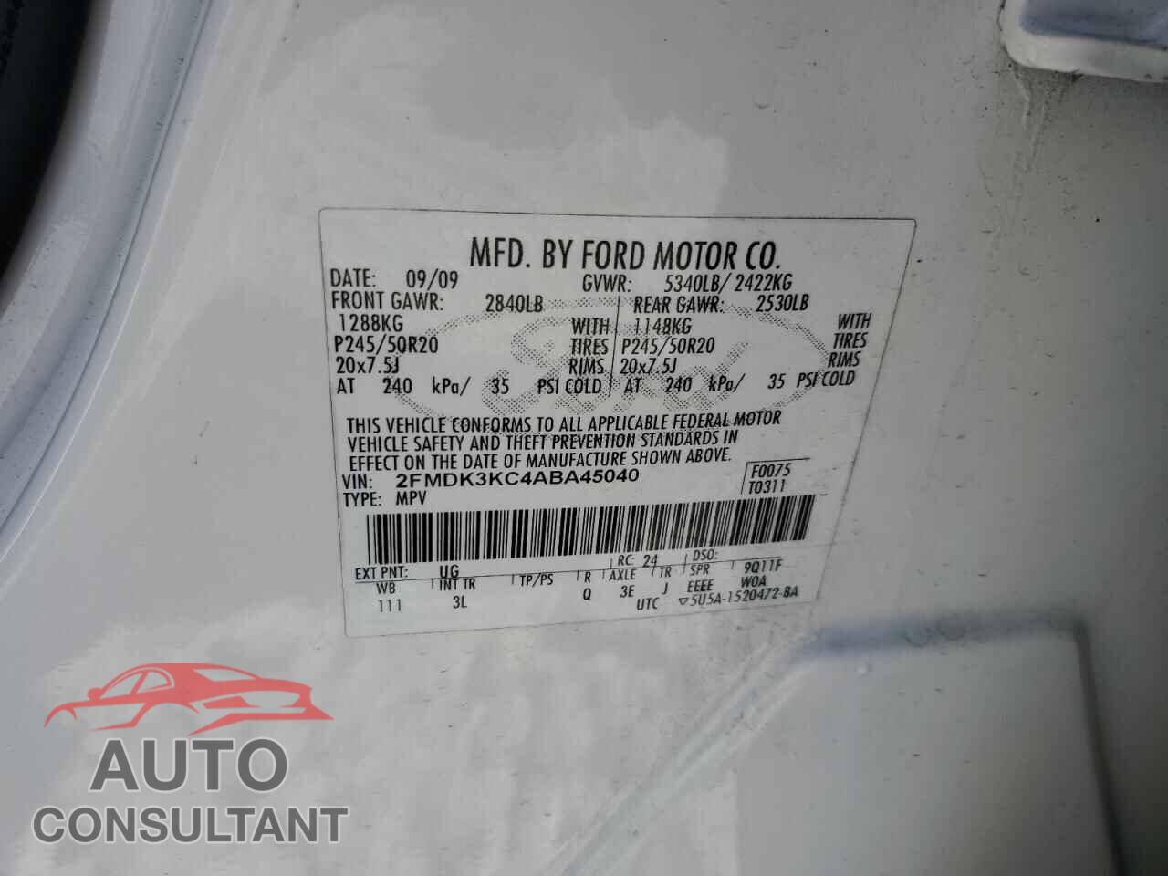 FORD EDGE 2010 - 2FMDK3KC4ABA45040