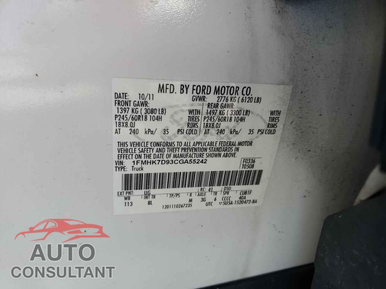 FORD EXPLORER 2012 - 1FMHK7D93CGA55242