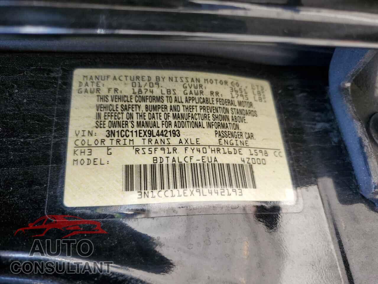NISSAN VERSA 2009 - 3N1CC11EX9L442193
