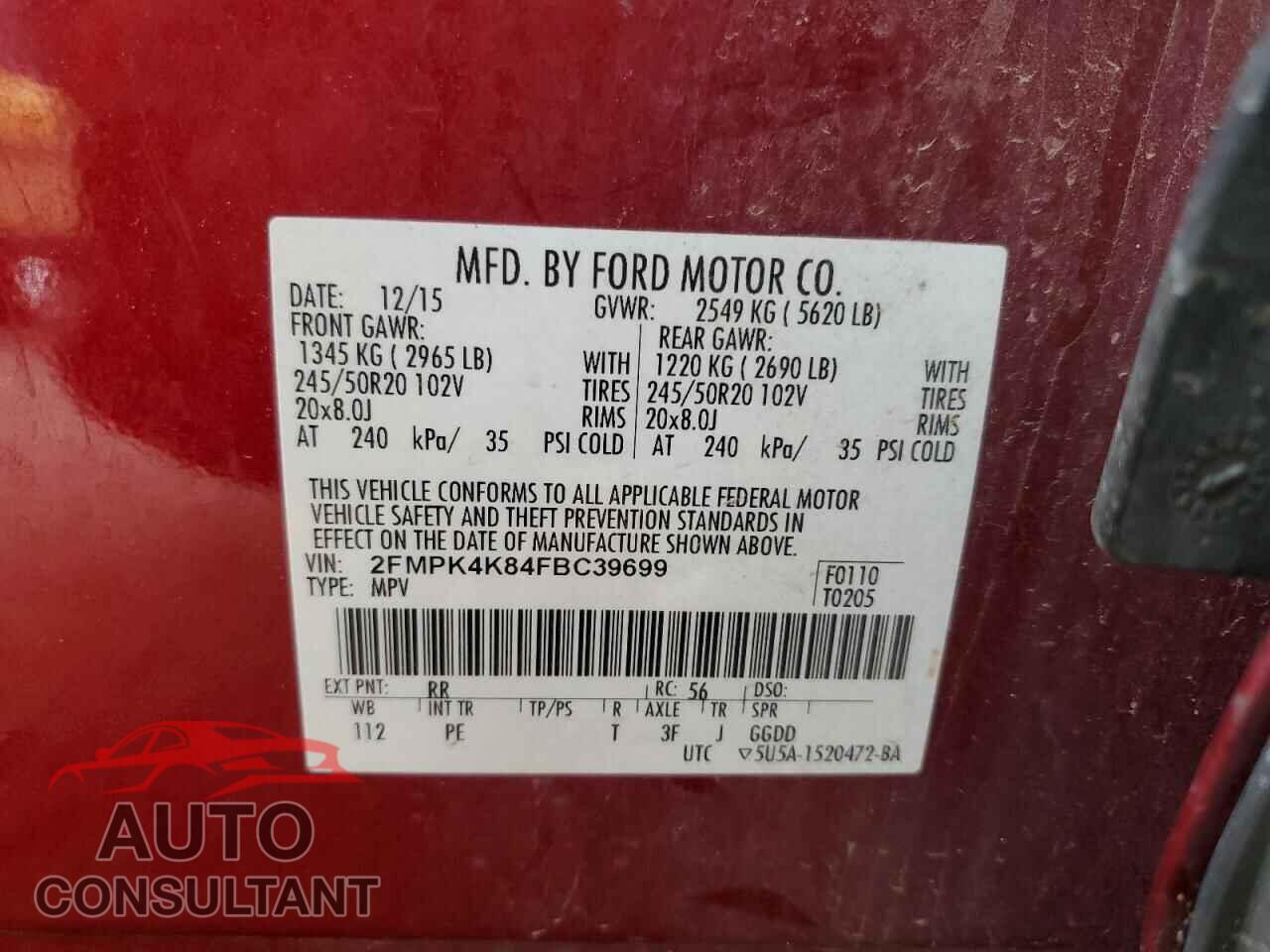FORD EDGE 2015 - 2FMPK4K84FBC39699