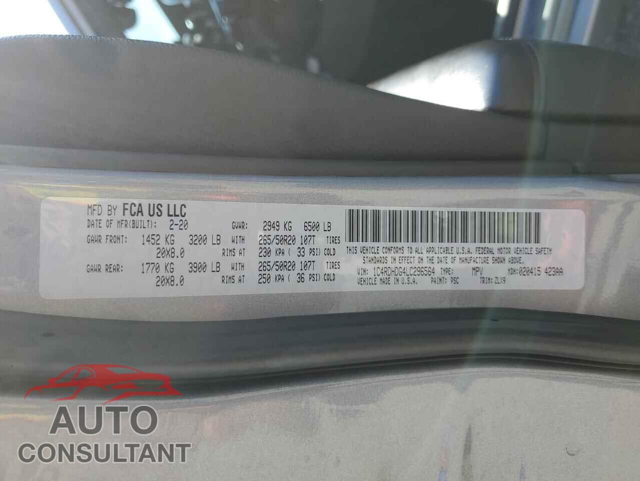 DODGE DURANGO 2020 - 1C4RDHDG4LC296564