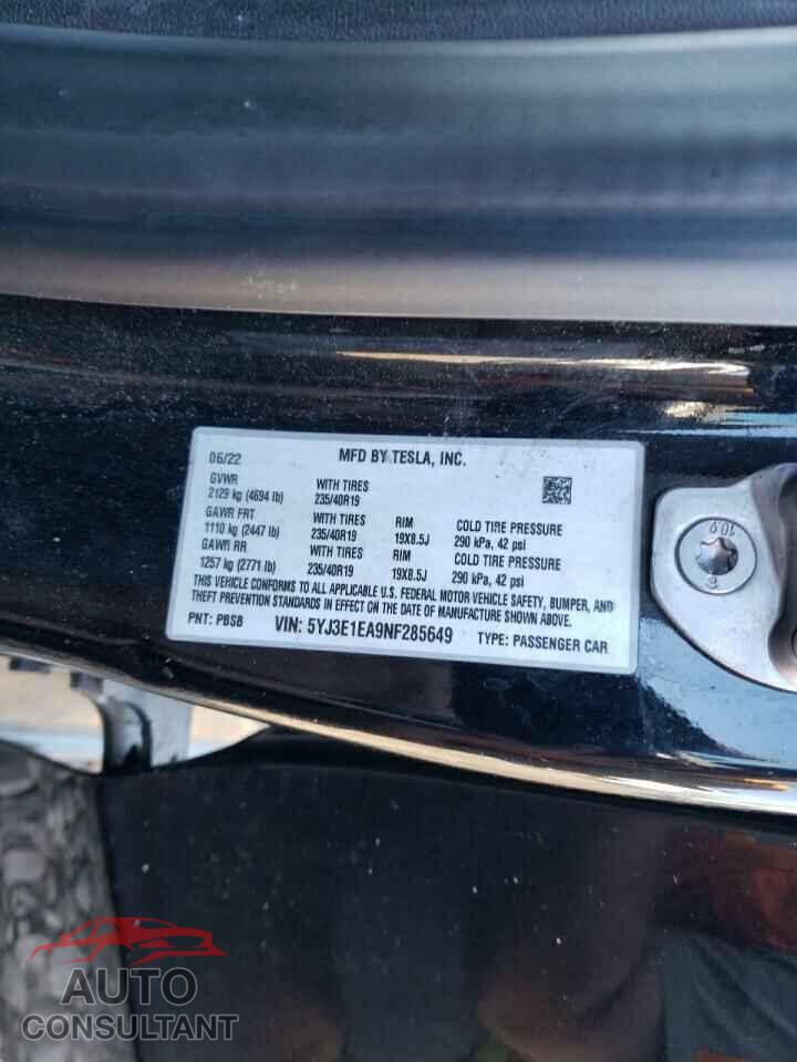 TESLA MODEL 3 2022 - 5YJ3E1EA9NF285649