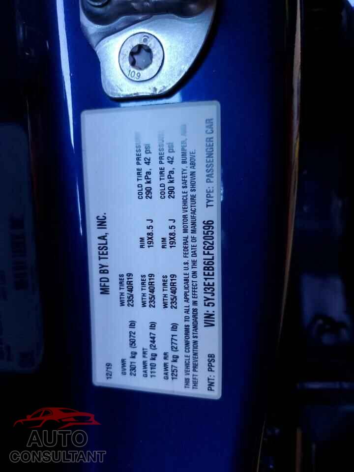 TESLA MODEL 3 2020 - 5YJ3E1EB6LF620596