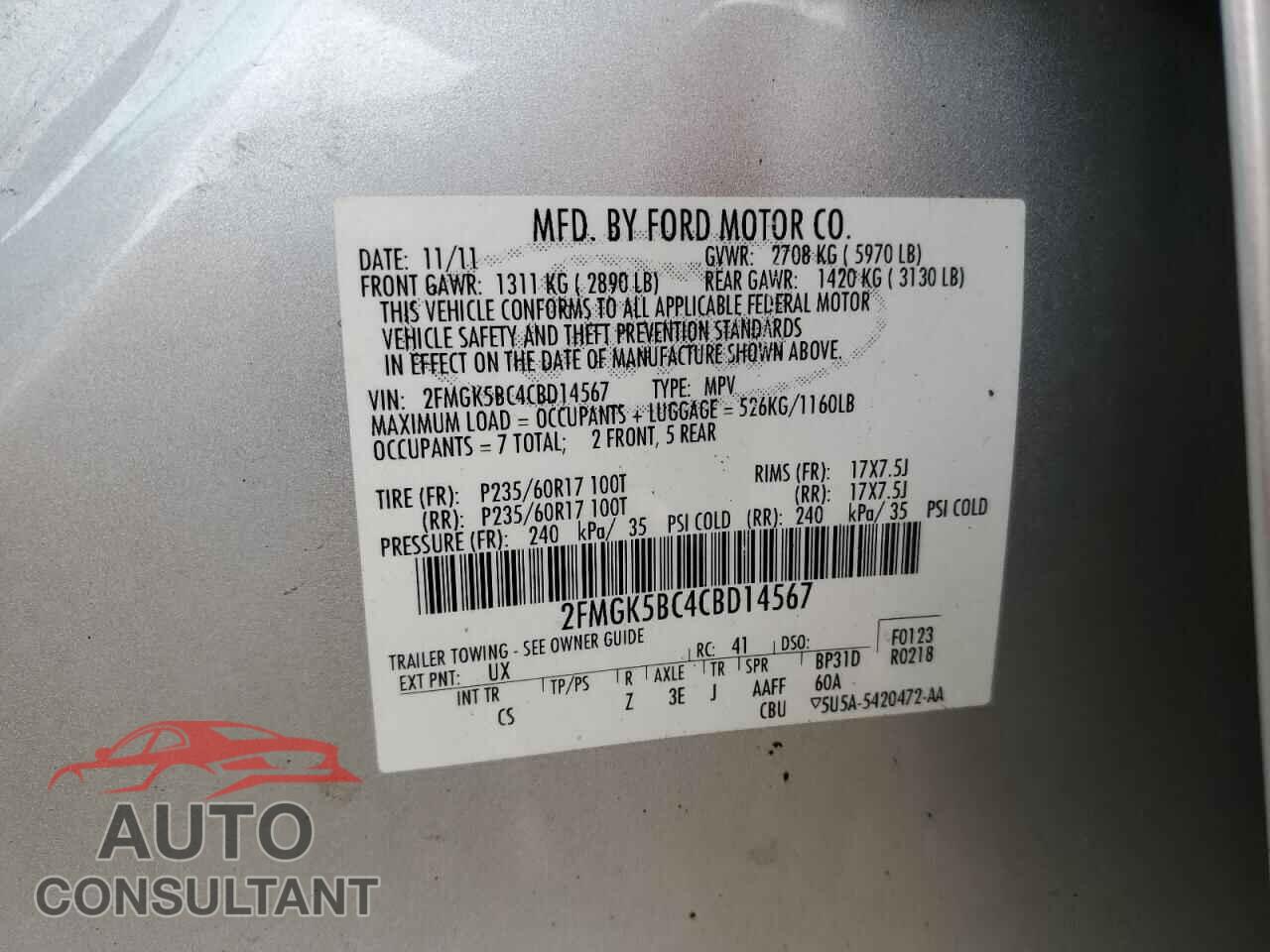 FORD FLEX 2012 - 2FMGK5BC4CBD14567