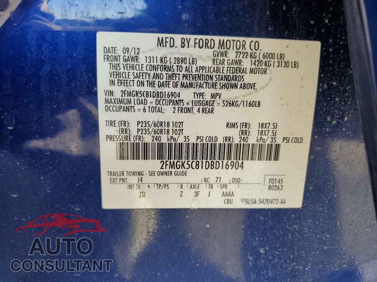 FORD FLEX 2013 - 2FMGK5C81DBD16904