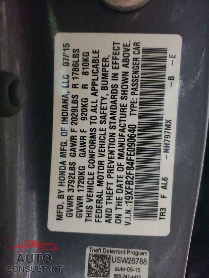 HONDA CIVIC 2015 - 19XFB2F84FE090640