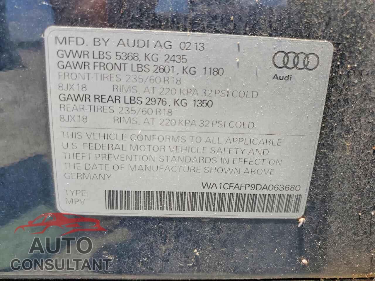 AUDI Q5 2013 - WA1CFAFP9DA063680