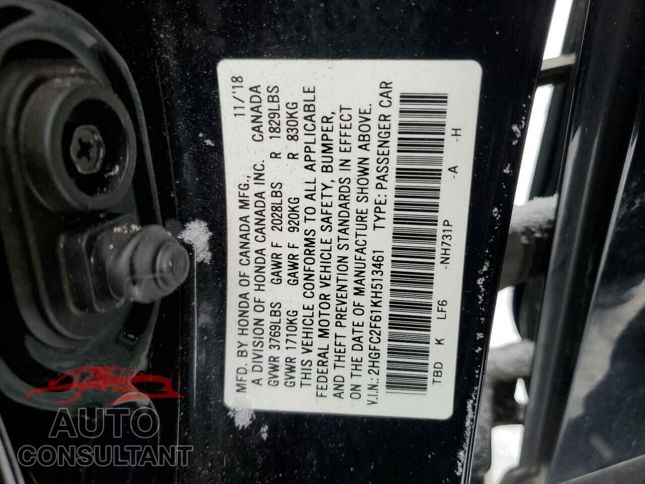 HONDA CIVIC 2019 - 2HGFC2F61KH513461