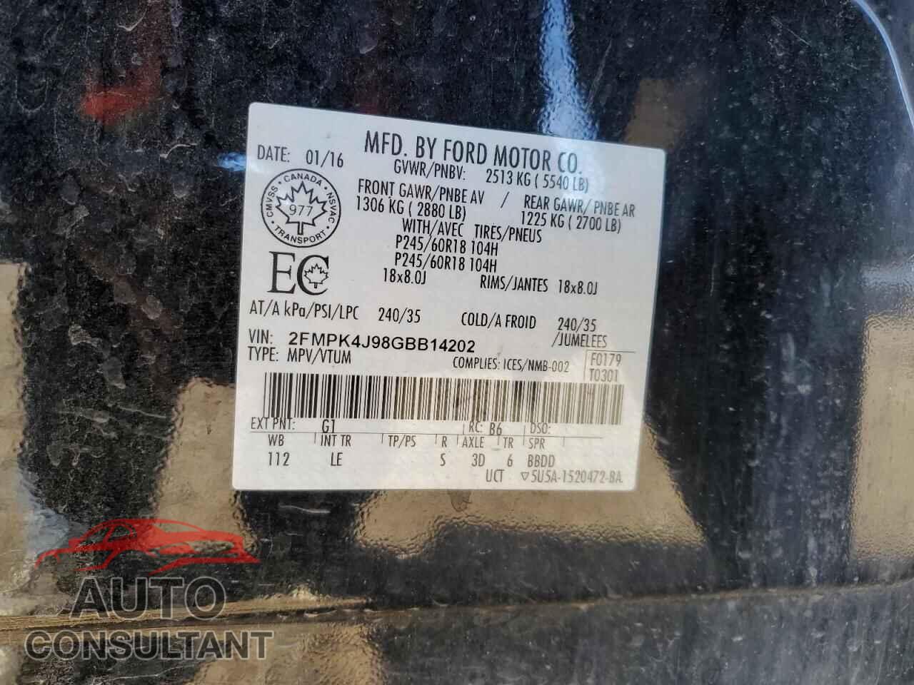 FORD EDGE 2016 - 2FMPK4J98GBB14202