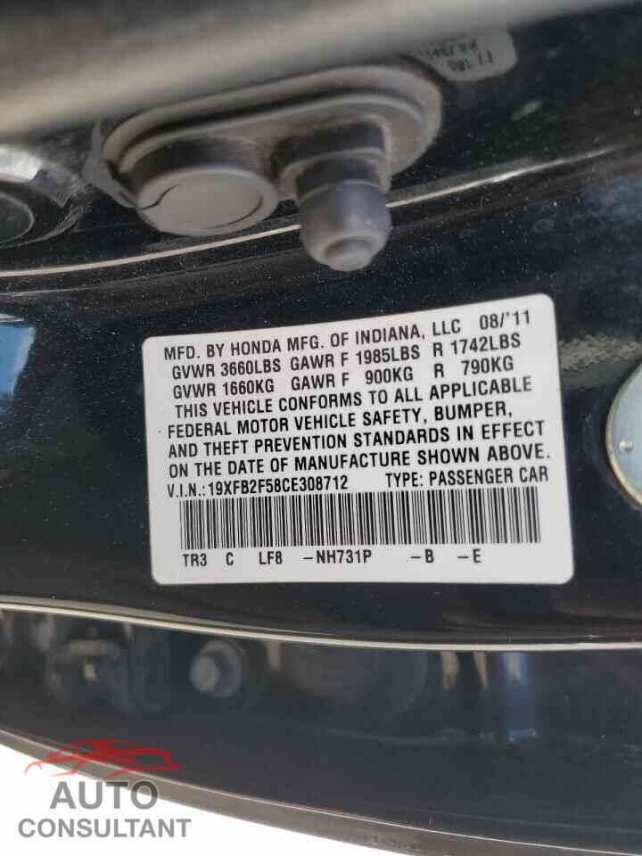 HONDA CIVIC 2012 - 19XFB2F58CE308712