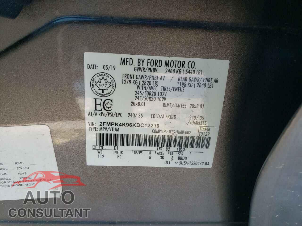 FORD EDGE 2019 - 2FMPK4K96KBC12216