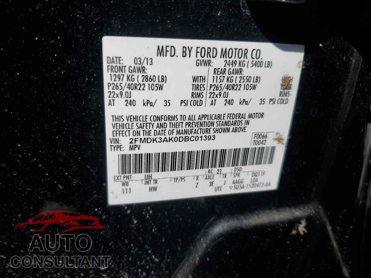 FORD EDGE 2013 - 2FMDK3AK0DBC01393
