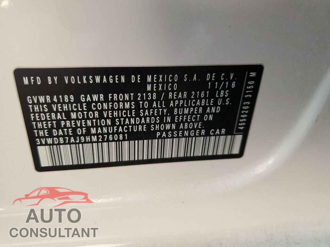 VOLKSWAGEN JETTA 2017 - 3VWDB7AJ9HM276081