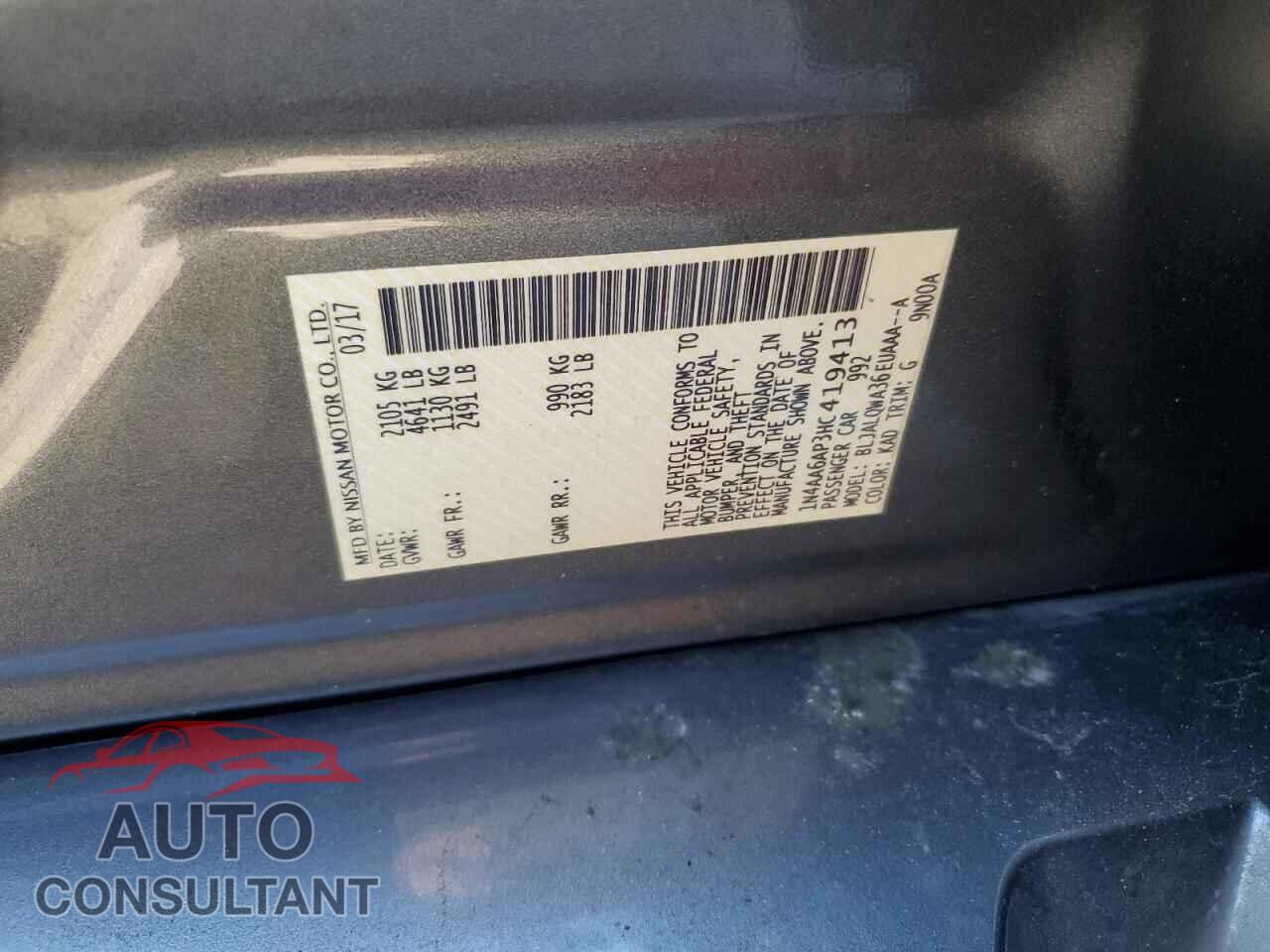 NISSAN MAXIMA 2017 - 1N4AA6AP3HC419413